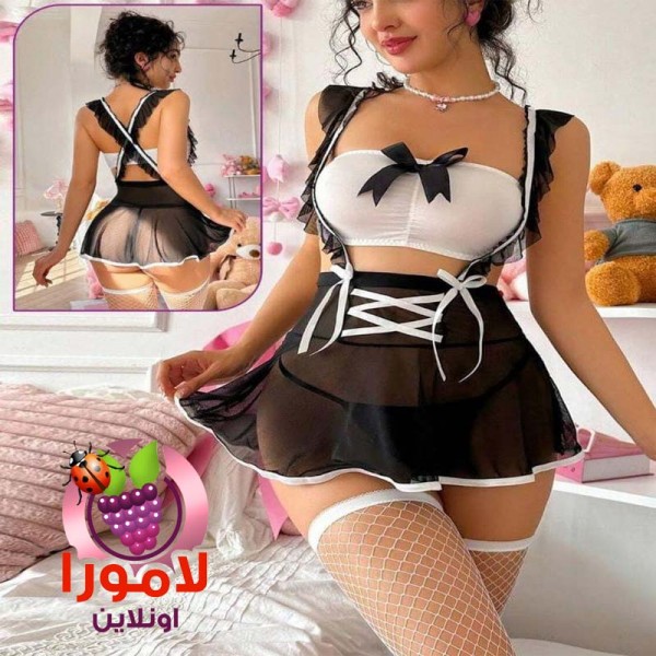 لانجيري شغالة أسود قصير بتفاصيل أنيقة