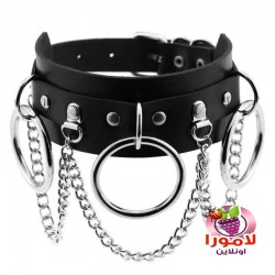 "طوق رقبة جلدي مع سلاسل فضية للنساء"