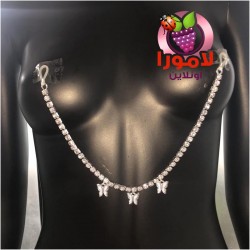 "سلسلة حلمات مثيرة من المعدن اللامع بتفاصيل فراشات رقيقة"