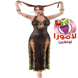 بدلة رقص شرقي ملكية بتصميم خطوط طولية مطرزة