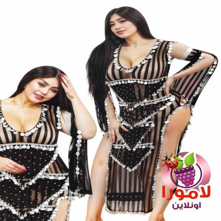 بدلة رقص بلدي شفافة بتصميم خطوط سوداء مميزة