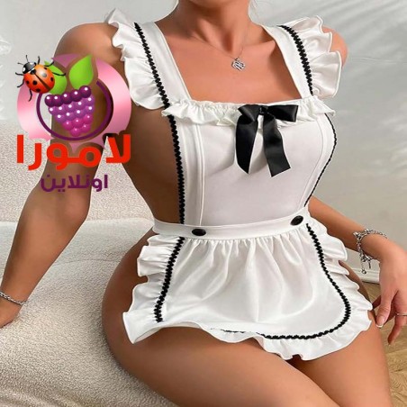 لانجرى تنكرى أبيض أسود فيونكة على الصدر لانجيرى تنكرى مثير