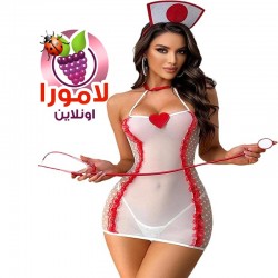 لانجرى تنكرى ممرضة كود 439 شيفون أبيض مع كاب من الأمام