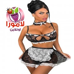 لانجيرى الشغالة كود 457 قطعتين أسود مزركش من الأمام بدانتيل أبيض