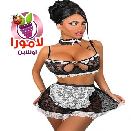 لانجيرى الشغالة كود 457 قطعتين أسود مزركش من الأمام بدانتيل أبيض
